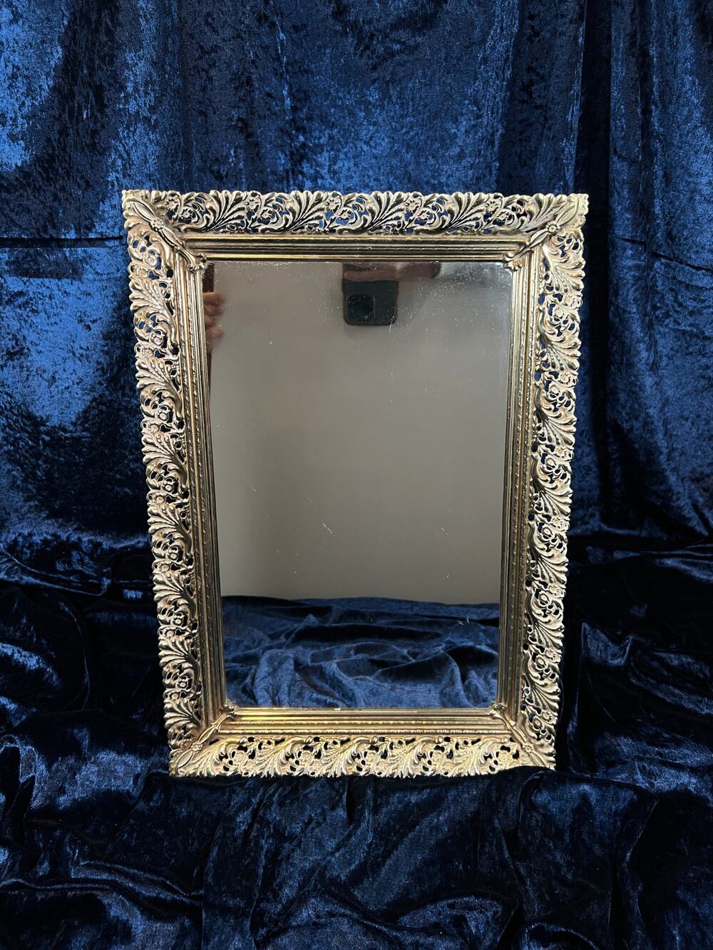 Vintage Mirrored Vanity Tray - Ornate Gold Metal Filigree Frame